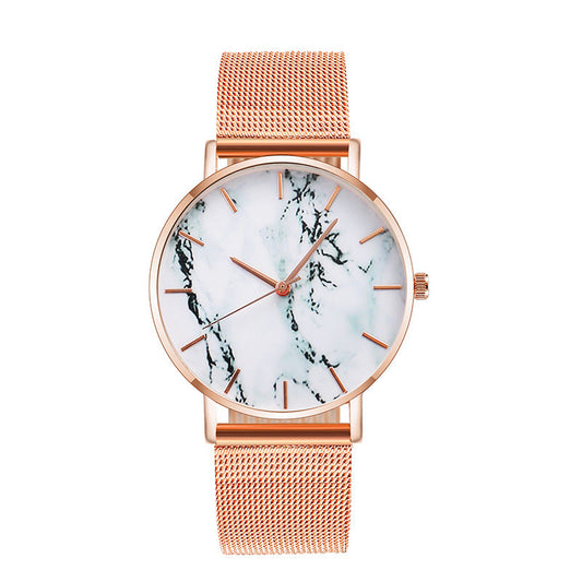 Luxury Rose Gold Mesh Band Marble Women's Wrist Watch Zendrop