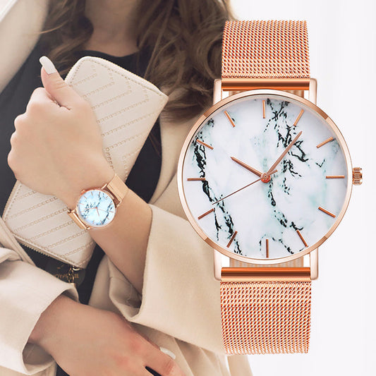 Luxury Rose Gold Mesh Band Marble Women's Wrist Watch Zendrop