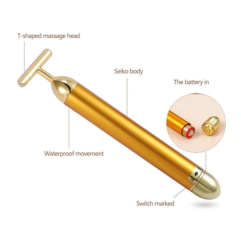 Energy 24K Gold T Beauty Bar Facial Roller Massager Zendrop