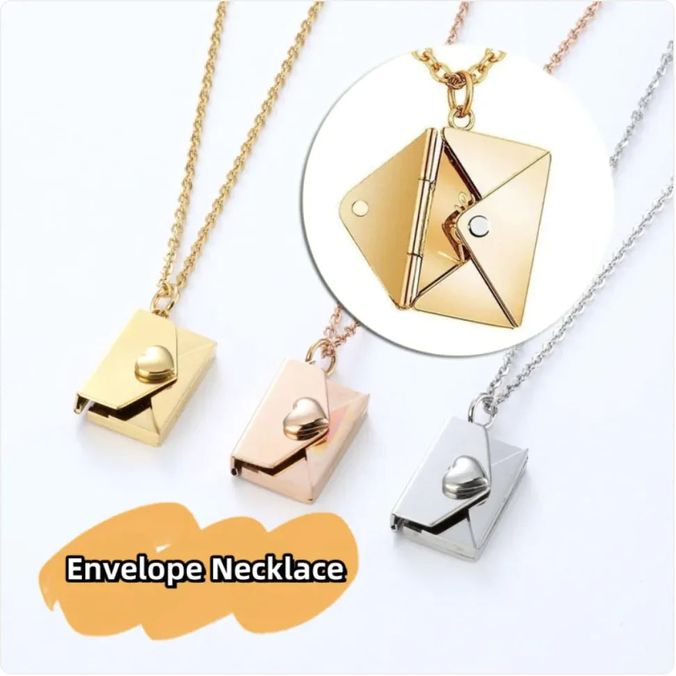 Hidden Message Heart Envelope Pendant Necklace Zendrop
