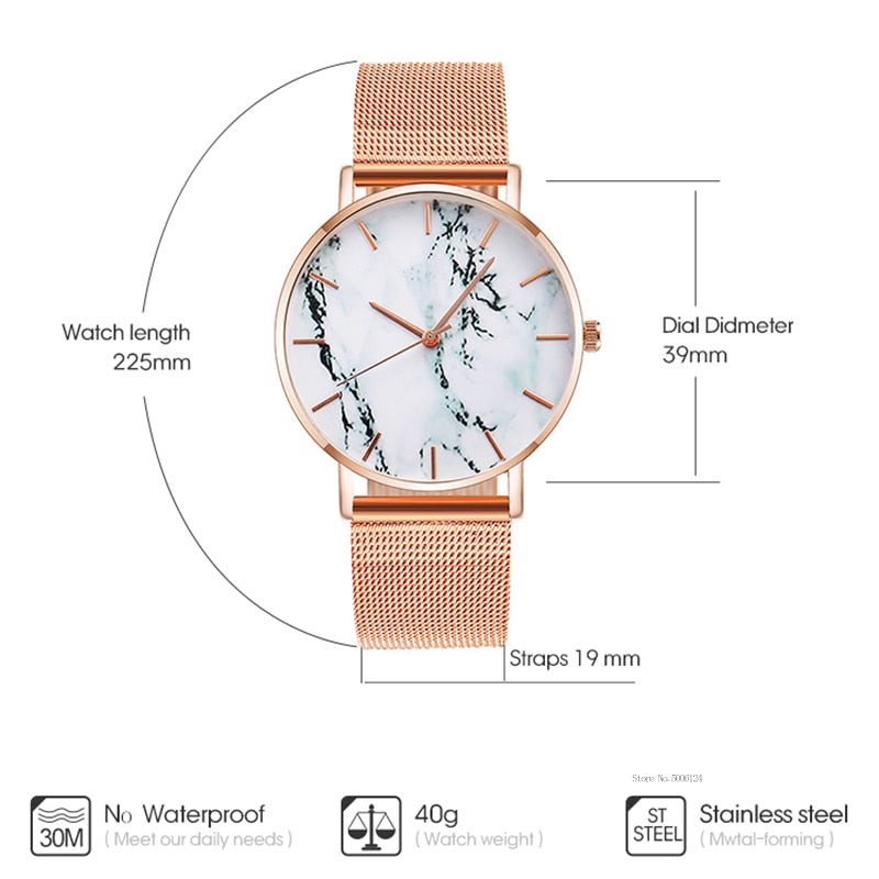 Luxury Rose Gold Mesh Band Marble Women's Wrist Watch Zendrop