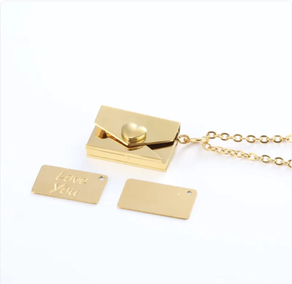 Hidden Message Heart Envelope Pendant Necklace Zendrop