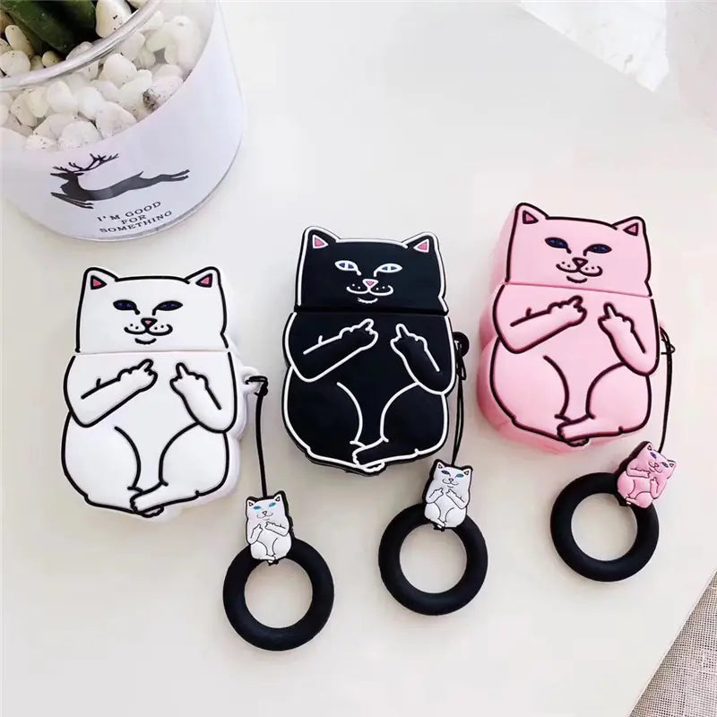 Funny Cat Middle Finger Case for Apple AirPods Zendrop