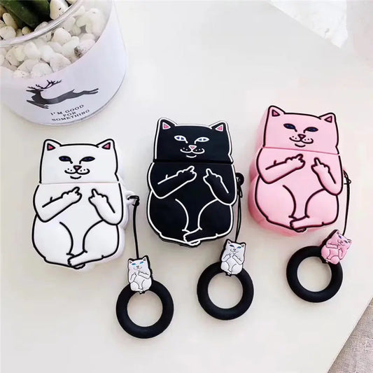 Funny Cat Middle Finger Case for Apple AirPods Zendrop