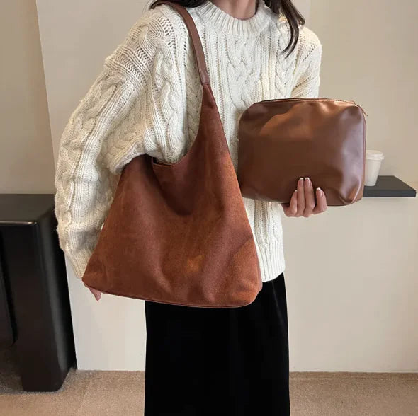 Vintage Charm Suede Oversized Shoulder Bag Heart Bound Gifts