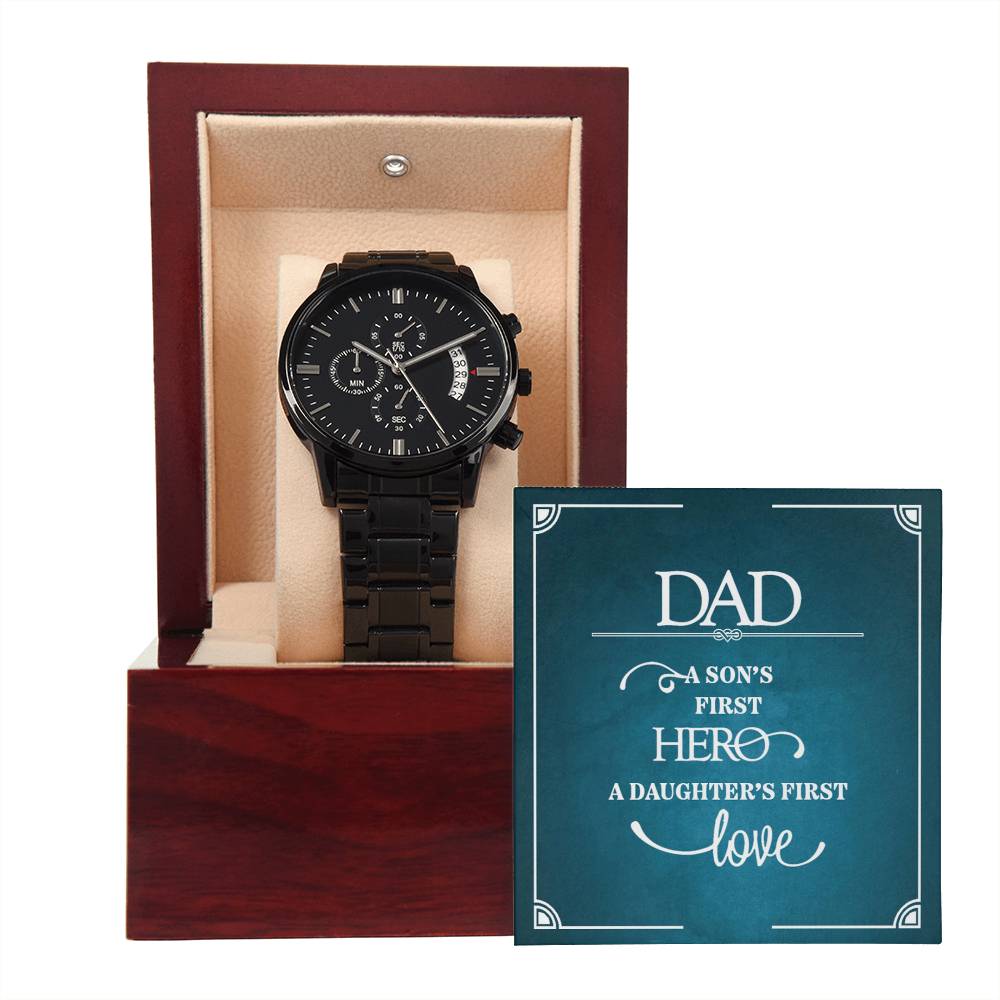 A Son's First Hero - Black Chronograph Watch ShineOn Fulfillment
