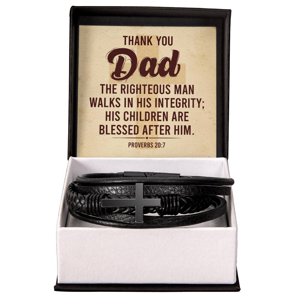 Proverbs 20:7 - Leather Cross Bracelet ShineOn Fulfillment