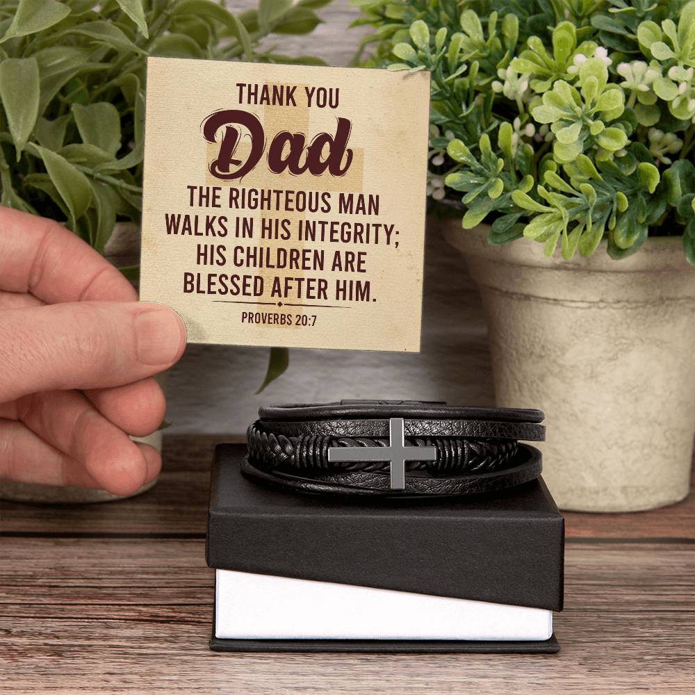 Proverbs 20:7 - Leather Cross Bracelet ShineOn Fulfillment