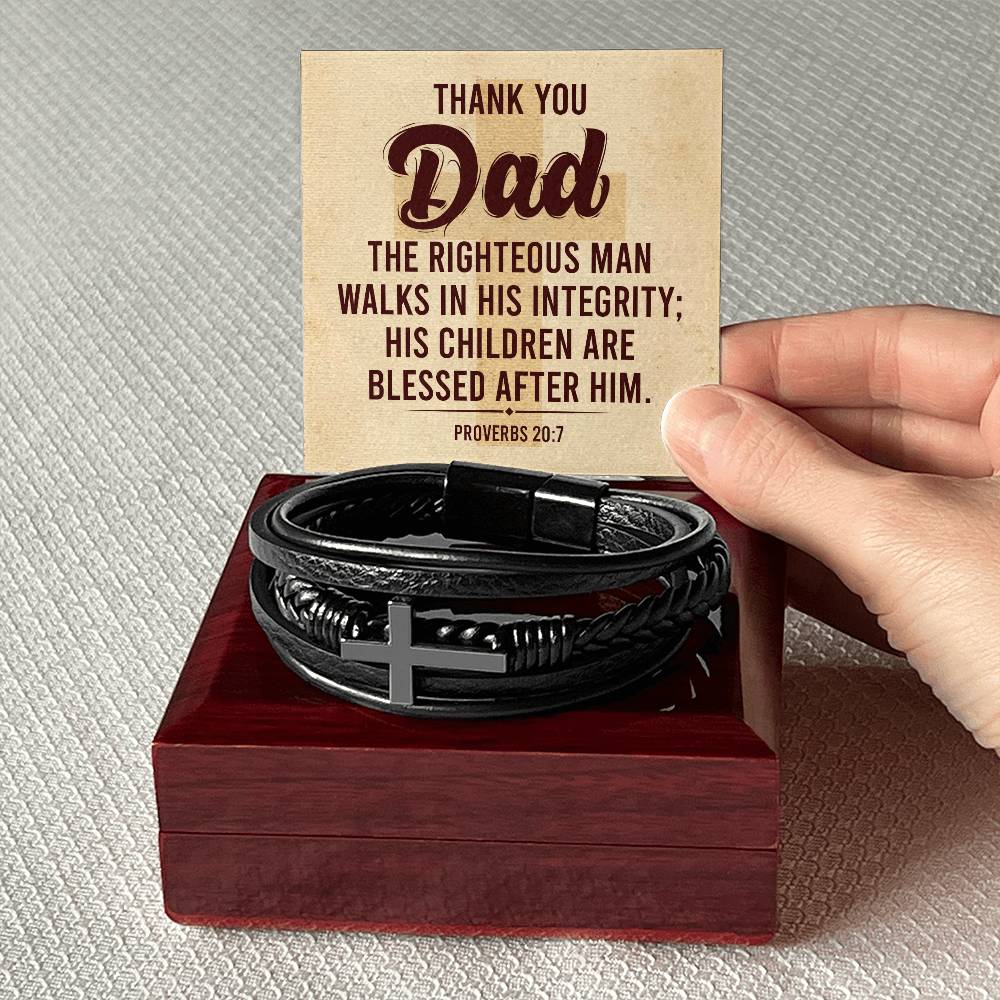 Proverbs 20:7 - Leather Cross Bracelet ShineOn Fulfillment