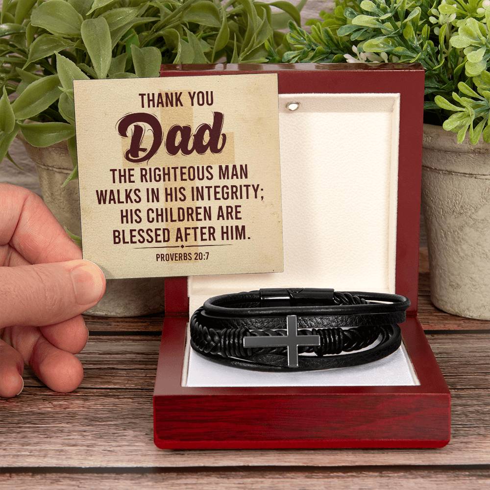 Proverbs 20:7 - Leather Cross Bracelet ShineOn Fulfillment