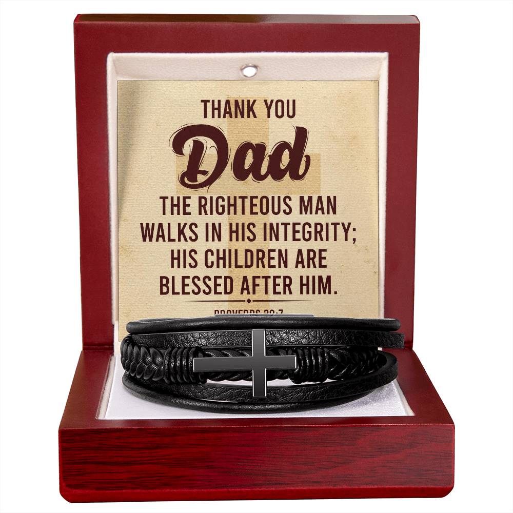 Proverbs 20:7 - Leather Cross Bracelet ShineOn Fulfillment