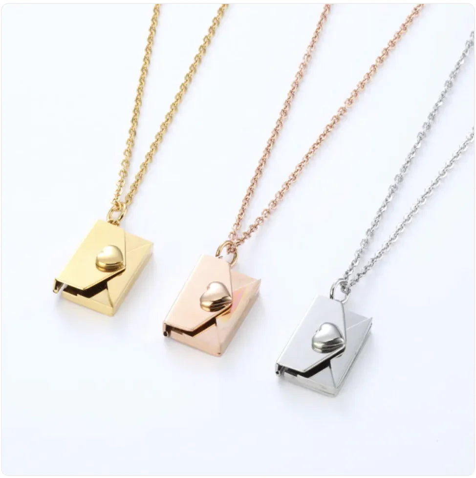 Hidden Message Heart Envelope Pendant Necklace Zendrop